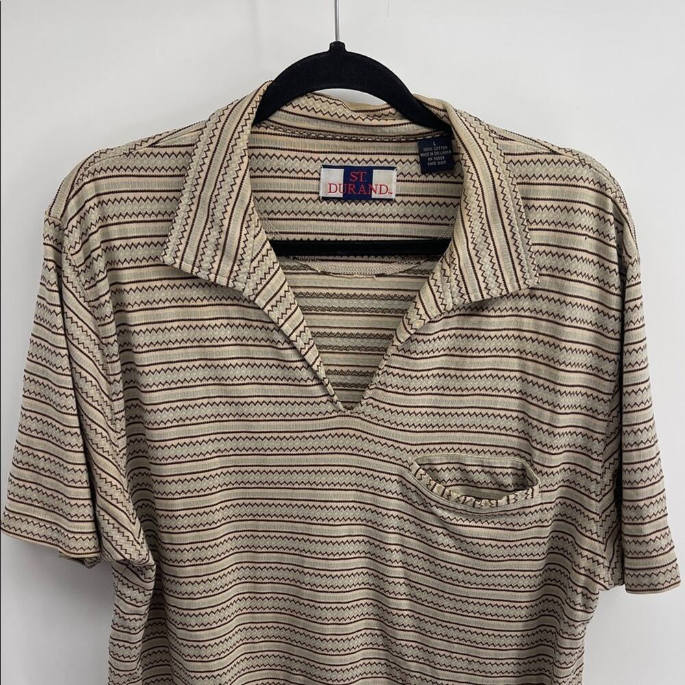 Vintage St. Durant pattern knit pullover short sleeve polo shirt sz L
